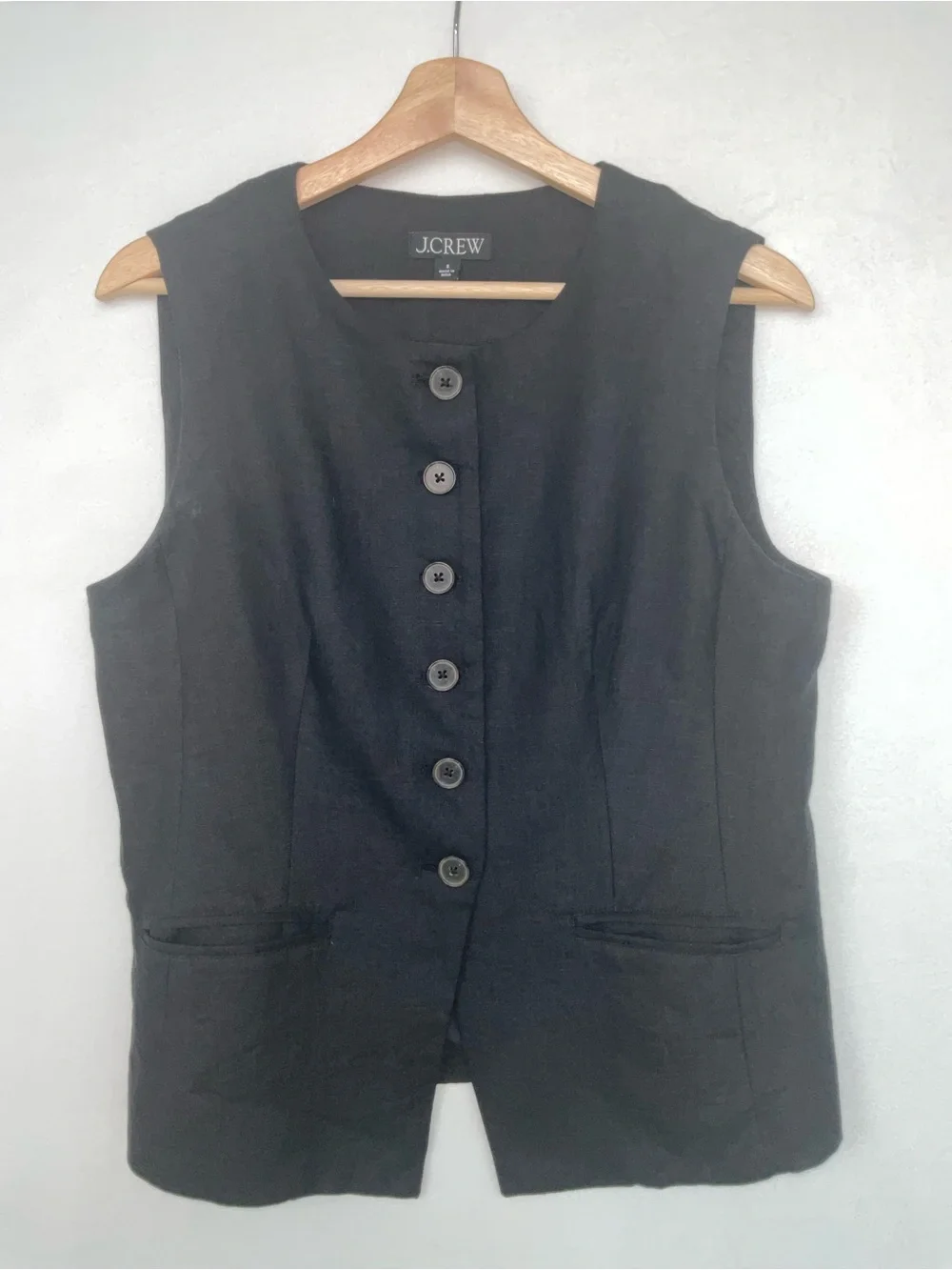 J. Crew Black Cutaway Linen Button-Front Vest